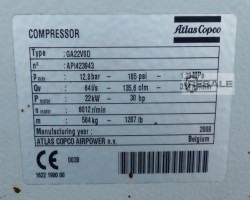 Maschine: ATLAS COPCO GA22VSDFF Schraubenkompressor Atlas Copco GA22VSDFF