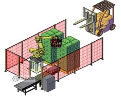 Maschine: BATES, FANUC, REVITEC PRZ 25 - 01 BATES Roboter Palettierer Palettierzelle